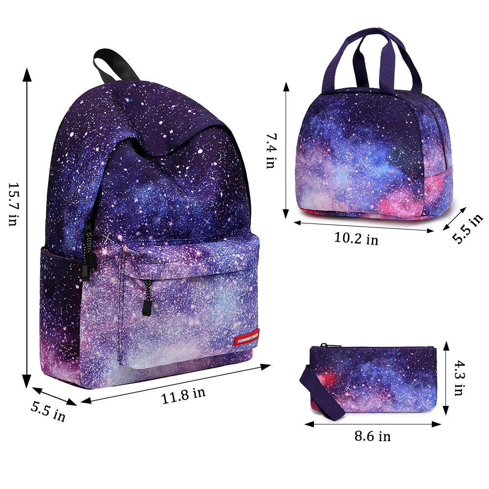 Galaxy Prints School Backpack Set Lunch Bag & Pencil Case Top Level