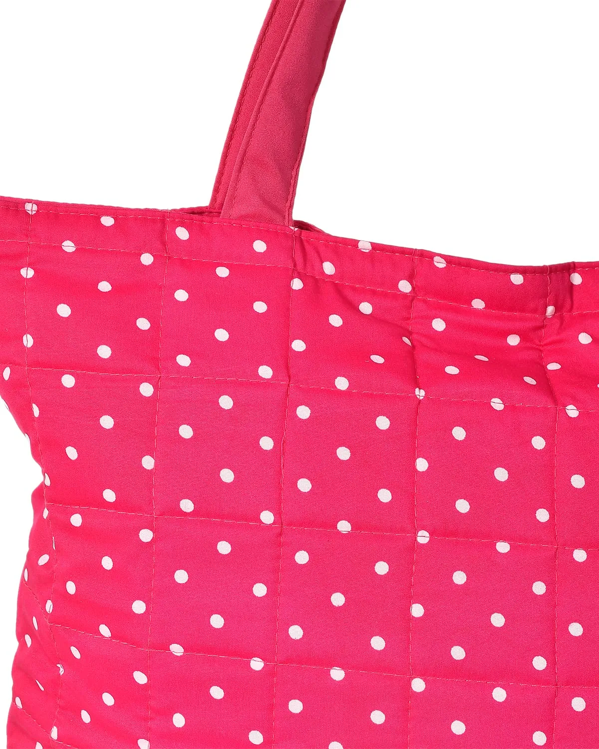 Heart Home Multipurposes Dot Printed Cotton Shoulder Bag/Tote Bag/Handbag/Lunch Bag with Carrying Handle (Pink)-50HH01167