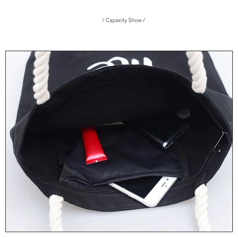 Hemp rope black canvas bag