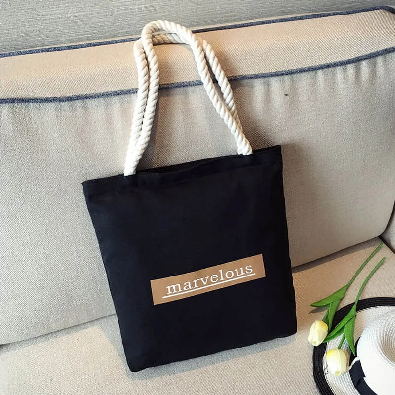 Hemp rope black canvas bag