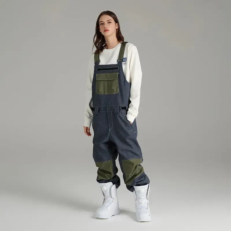 Hotian Women Colorblock Ski Snow Bibs Pants Windproof