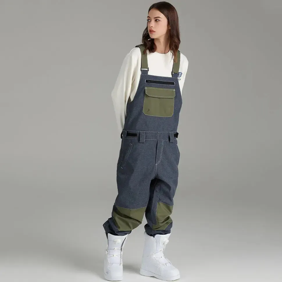Hotian Women Colorblock Ski Snow Bibs Pants Windproof