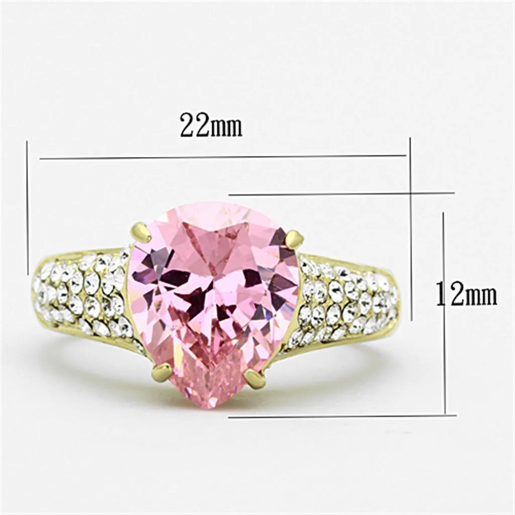 IP Gold(Ion Plating) Stainless Steel Ring with AAA Grade CZ in Rose for Women Style TK1098