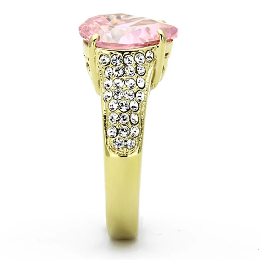 IP Gold(Ion Plating) Stainless Steel Ring with AAA Grade CZ in Rose for Women Style TK1098