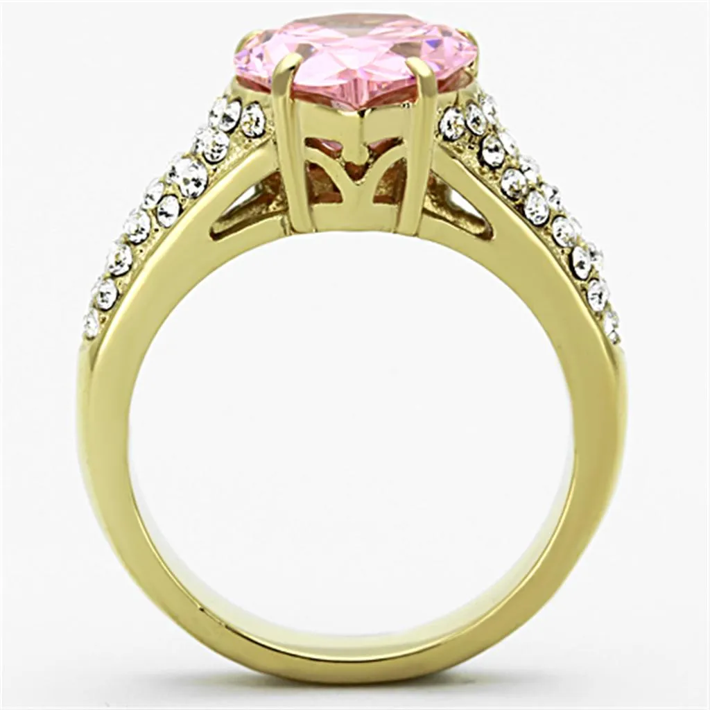 IP Gold(Ion Plating) Stainless Steel Ring with AAA Grade CZ in Rose for Women Style TK1098