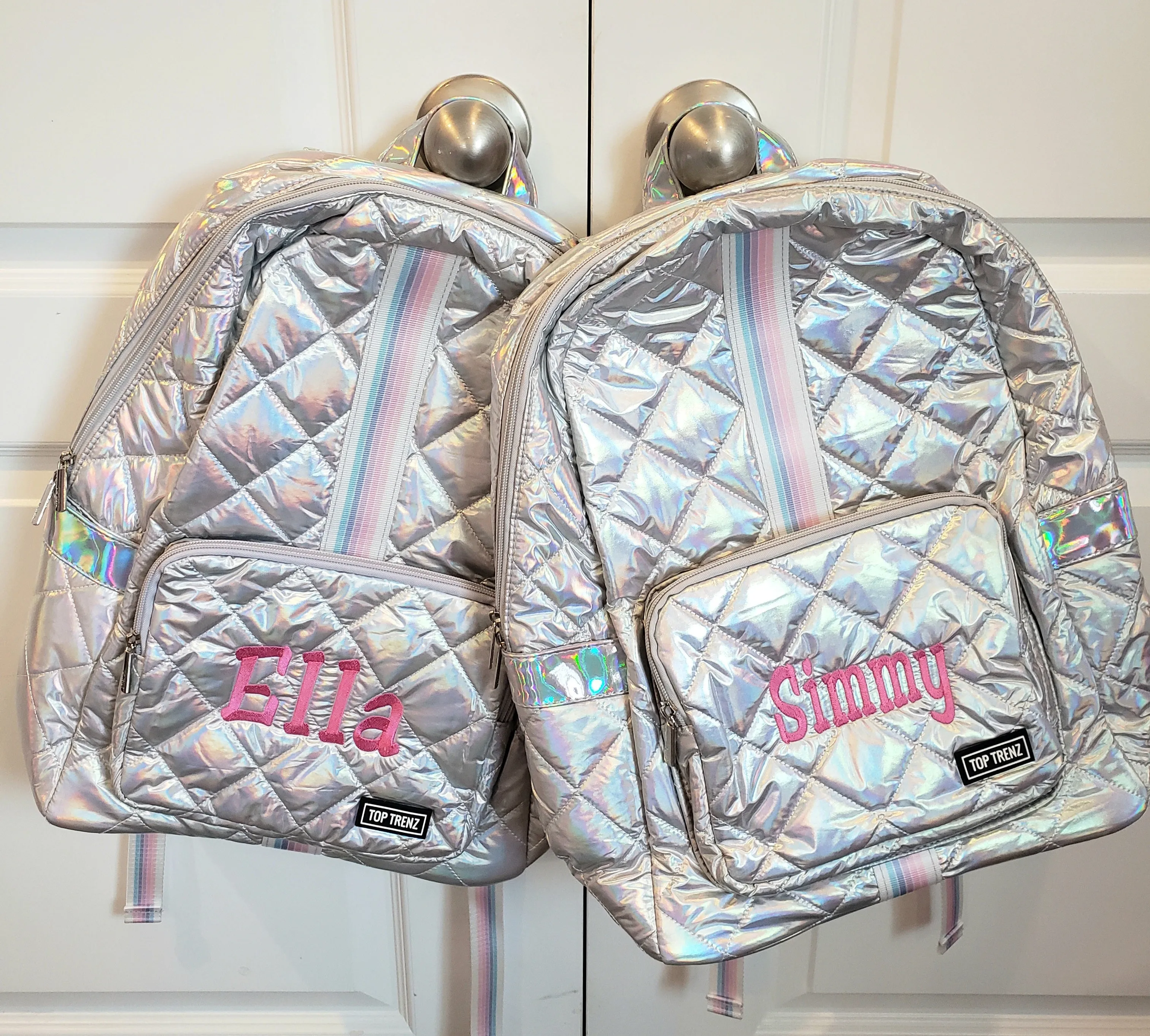 Iridescent diamond stich backpack with sunrise straps