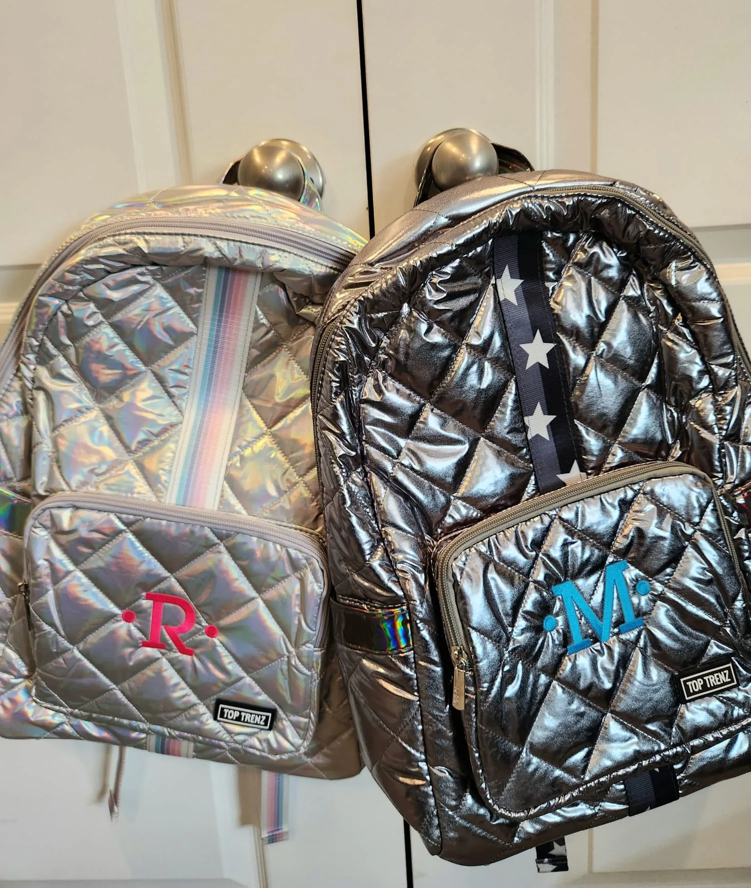 Iridescent diamond stich backpack with sunrise straps