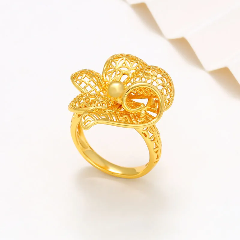 Jewelry Exquisite Pattern Golden Flower Ring Women's Fashion Retro High-end Wedding Bride Wedding Ring