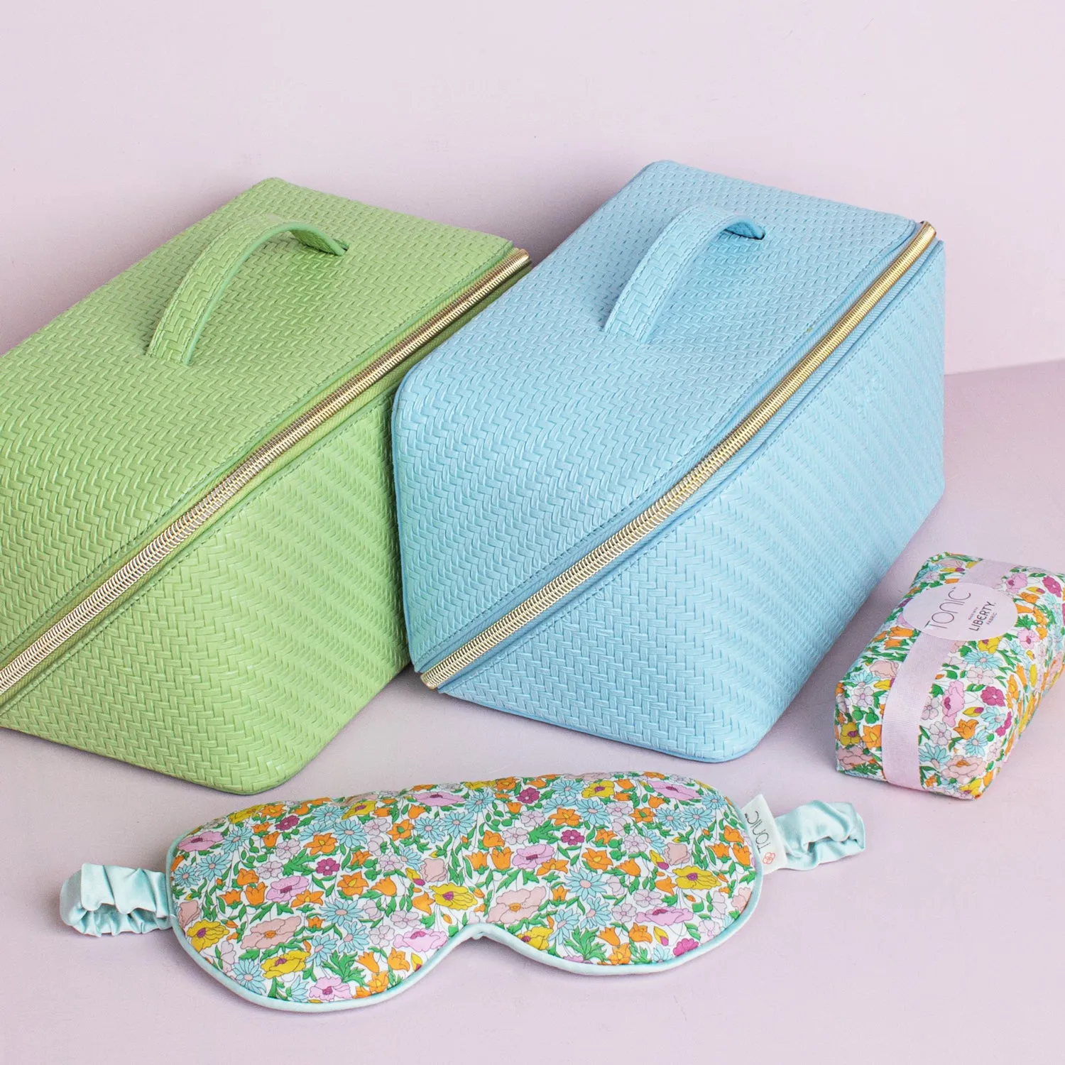 Large Beauty Bag - Herringbone Bluebell