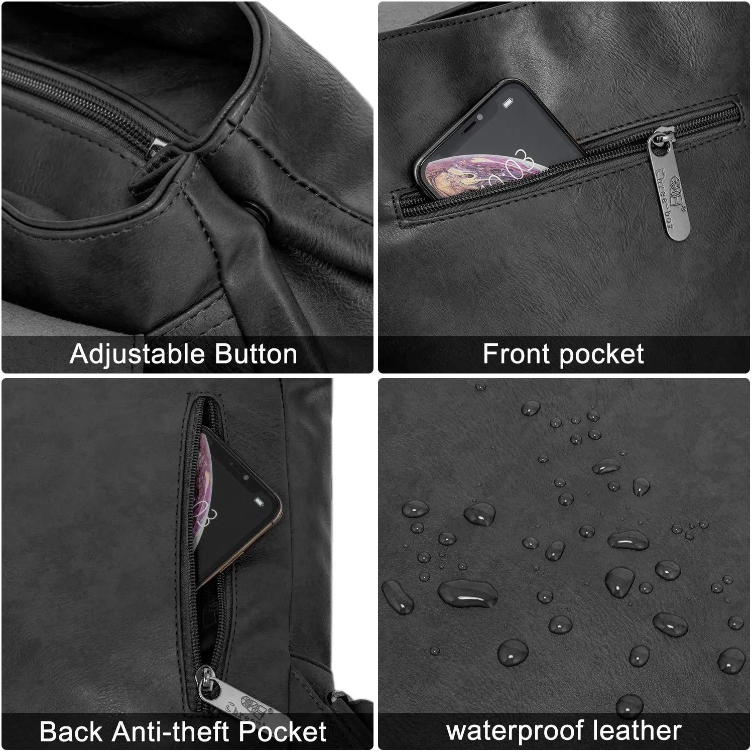 Leather Backpack for Women Men College Laptop Backpack Vintage Backpack Black
