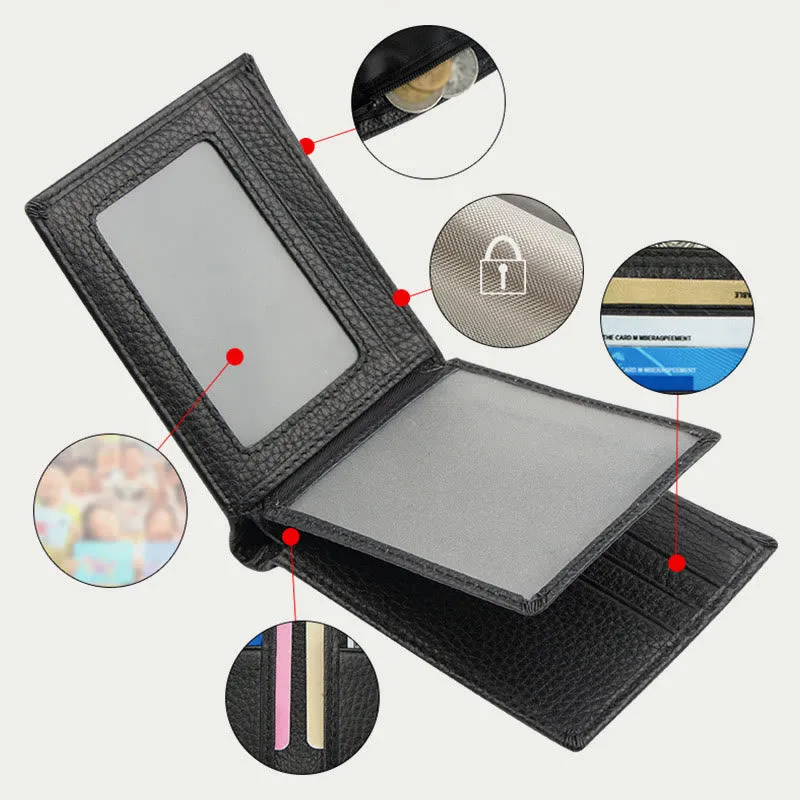 Leather Wallet For Men Anti Theft RFID Black Purse