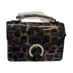 Leopard Print Patent Handbag with circle buckled