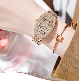Luxury Rose Gold Women Watches Wine Barrel Rhinestone Elegant Top Brand GEDI Party Business Casual Quartz Wristwatch for Lady