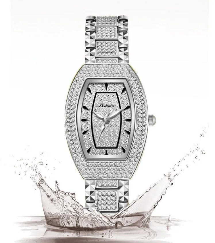Luxury Rose Gold Women Watches Wine Barrel Rhinestone Elegant Top Brand GEDI Party Business Casual Quartz Wristwatch for Lady