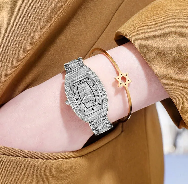 Luxury Rose Gold Women Watches Wine Barrel Rhinestone Elegant Top Brand GEDI Party Business Casual Quartz Wristwatch for Lady