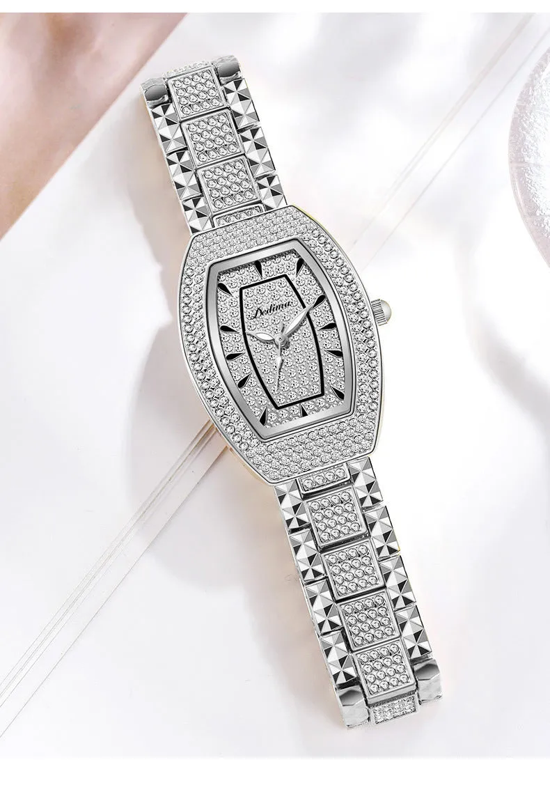 Luxury Rose Gold Women Watches Wine Barrel Rhinestone Elegant Top Brand GEDI Party Business Casual Quartz Wristwatch for Lady