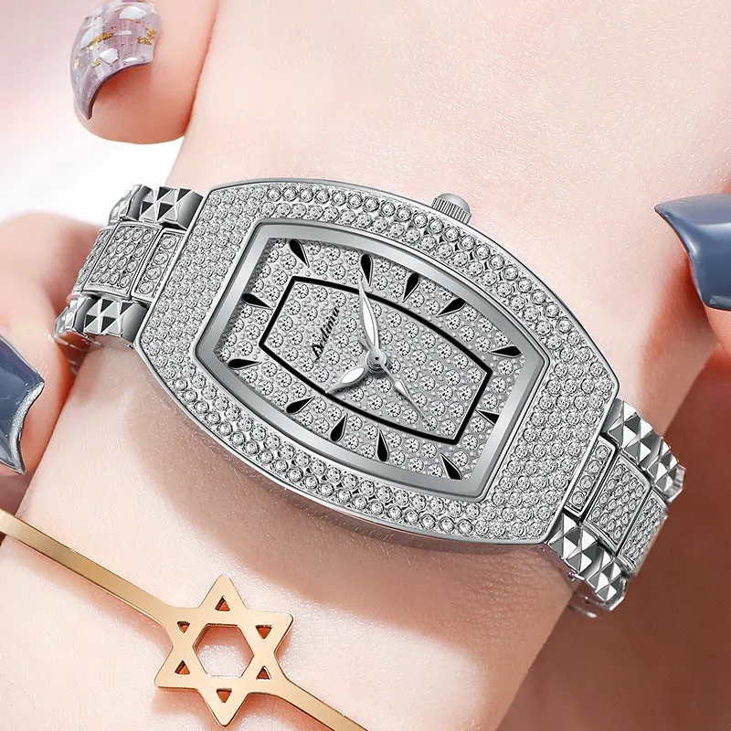 Luxury Rose Gold Women Watches Wine Barrel Rhinestone Elegant Top Brand GEDI Party Business Casual Quartz Wristwatch for Lady