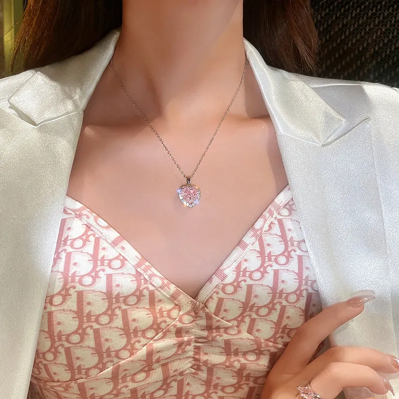 Luxury Sweet Icy Girl Pearl Diamond Heart Pendant Necklace