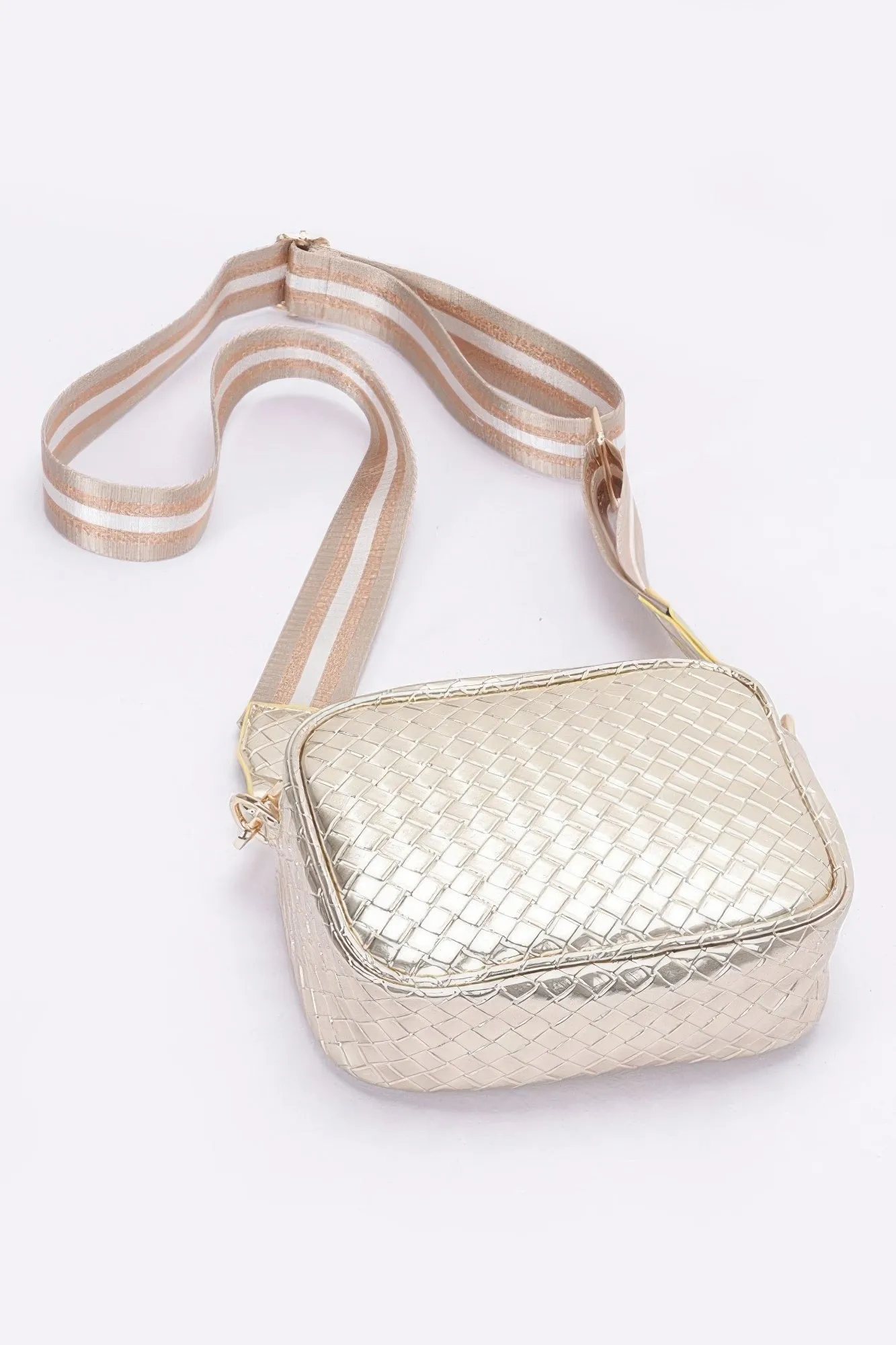 Metallic Embossed Faux Leather Camera Bag W/strap