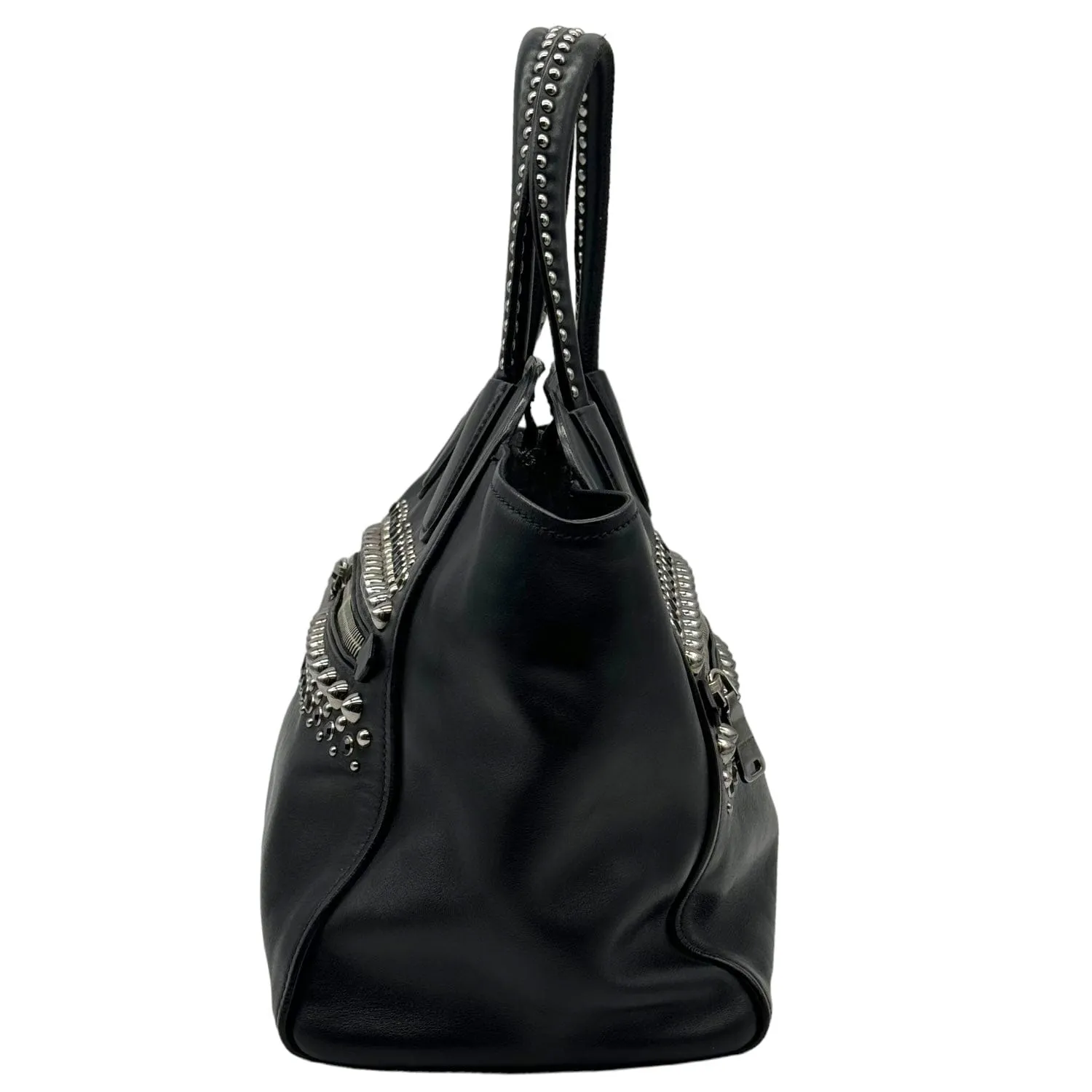 MIU MIU Stud & Crystal Embellished Leather Satchel - Black