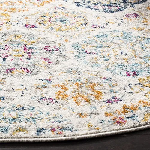 Multicolored Bohemian Chic Distressed Round Area Rug (5' in Diameter)