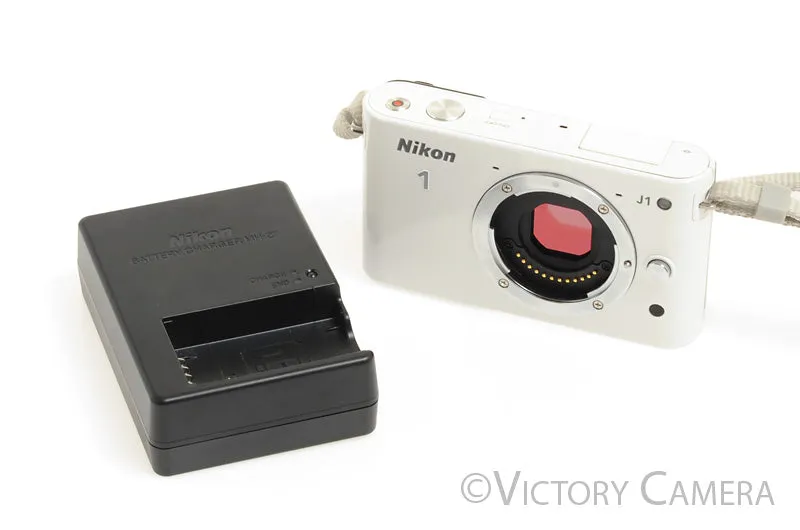 Nikon 1 J1 White Mirrorless 10.1MP Digital Camera Body -Clean-