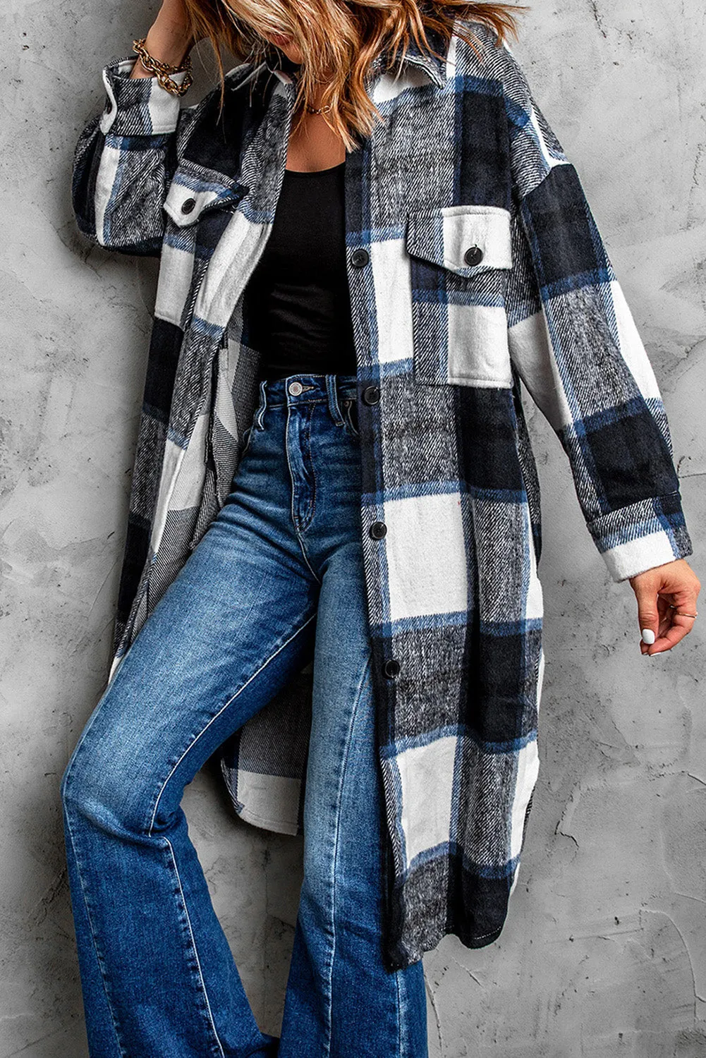 Plaid Print Long Shirt Jacket