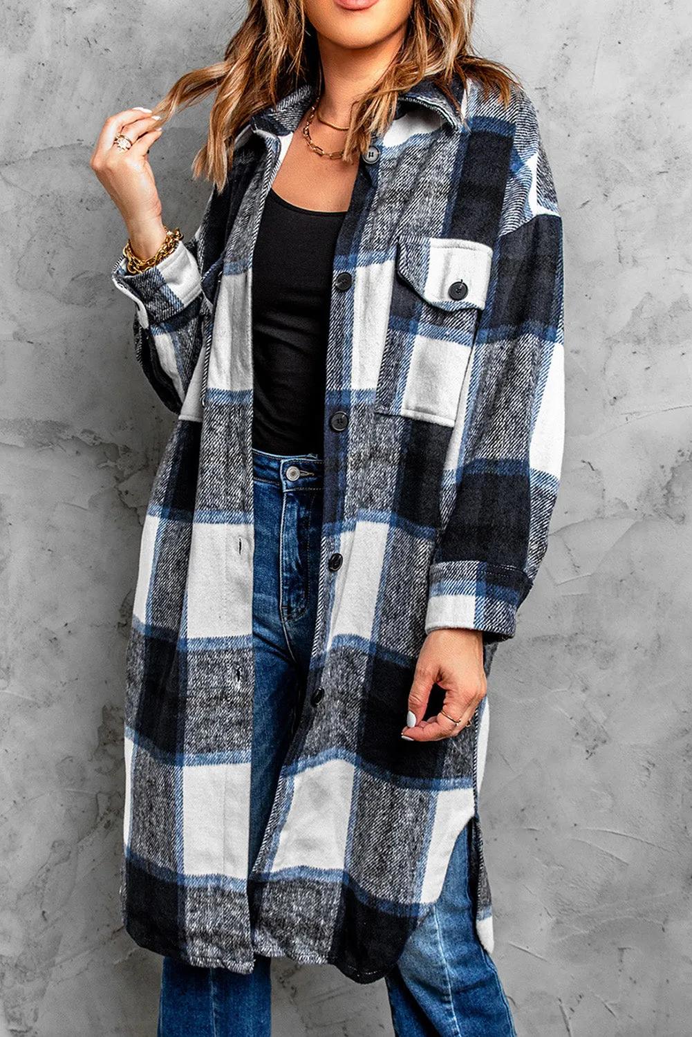 Plaid Print Long Shirt Jacket