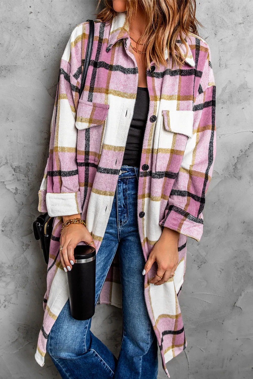 Plaid Print Long Shirt Jacket