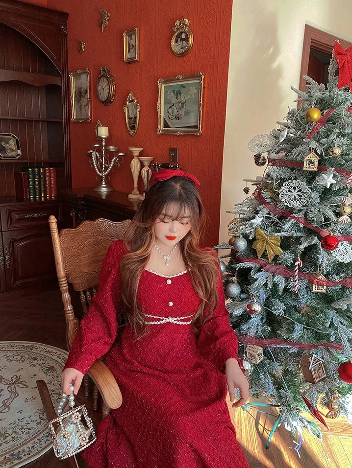 Plus Size Xmas Christmas Holiday Festive Long Red Dress