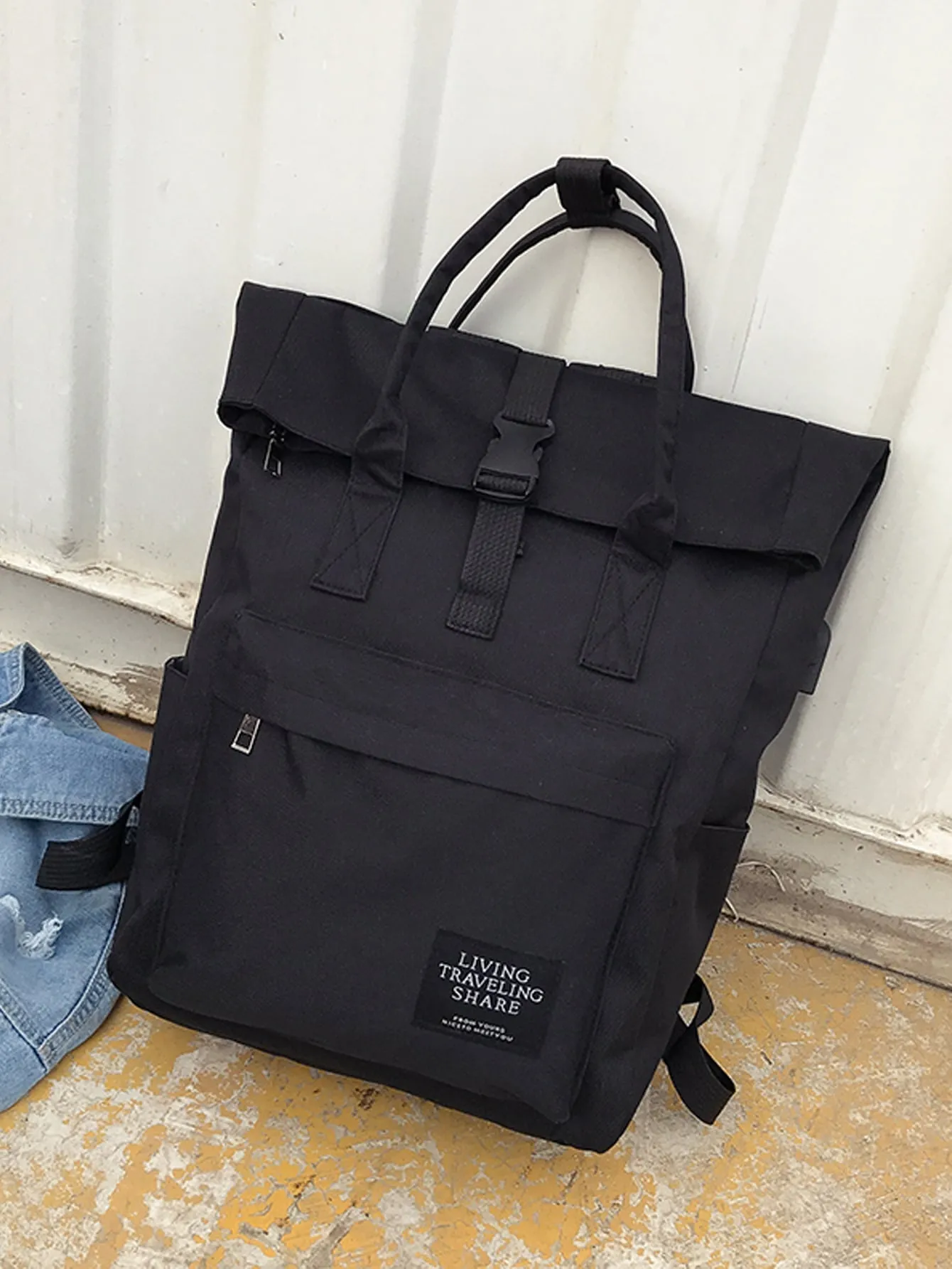 Release Buckle Decor Pocket Front Backpack
