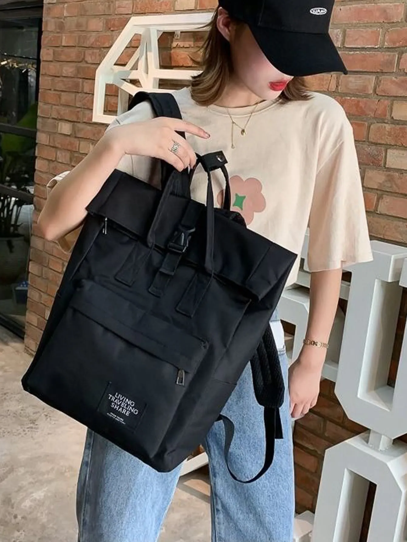 Release Buckle Decor Pocket Front Backpack