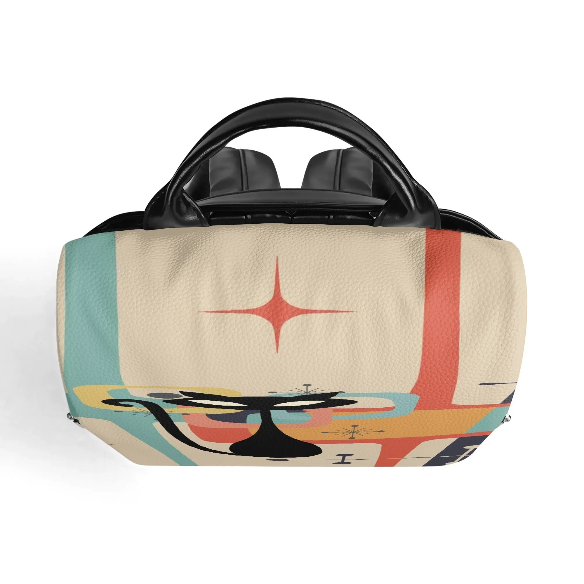 Retro Mid Century Modern Backpack, Atomic Cat Geometric Daypack, MCM Travel Bag