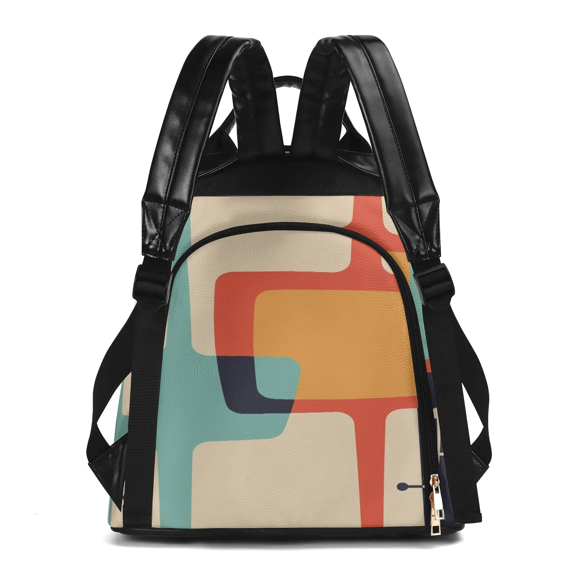Retro Mid Century Modern Backpack, Atomic Cat Geometric Daypack, MCM Travel Bag
