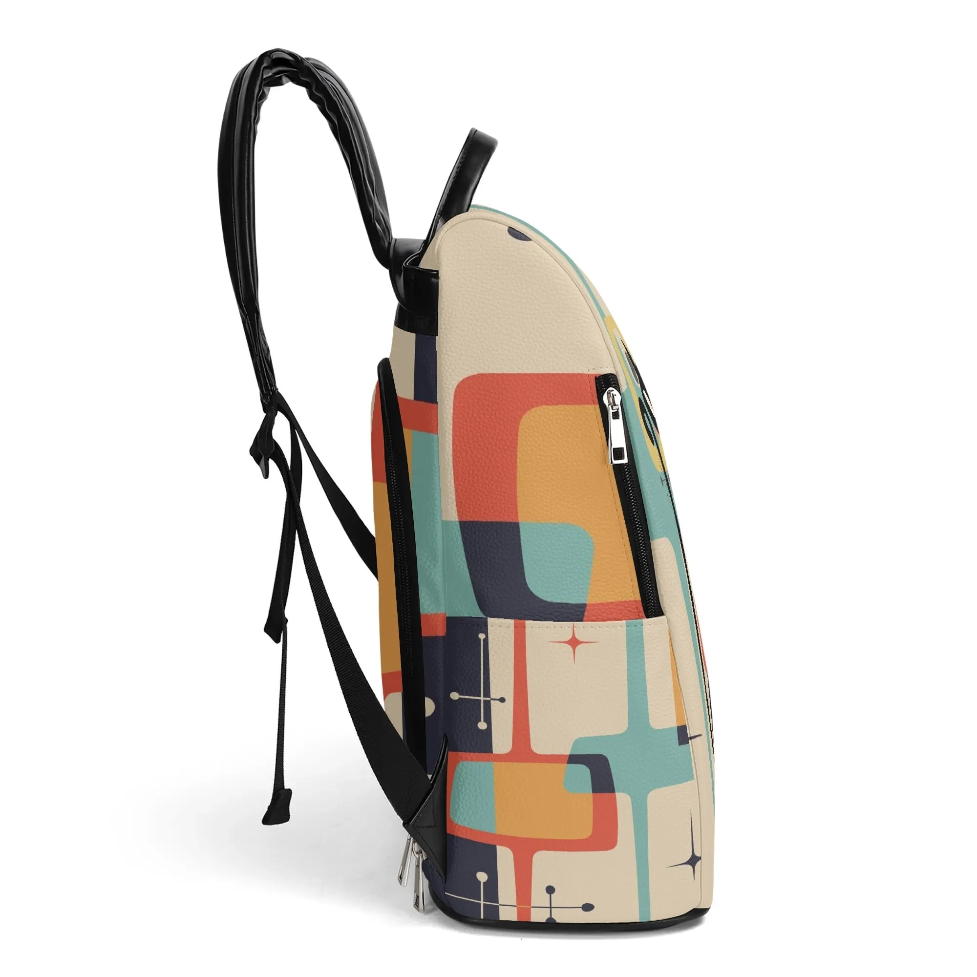 Retro Mid Century Modern Backpack, Atomic Cat Geometric Daypack, MCM Travel Bag
