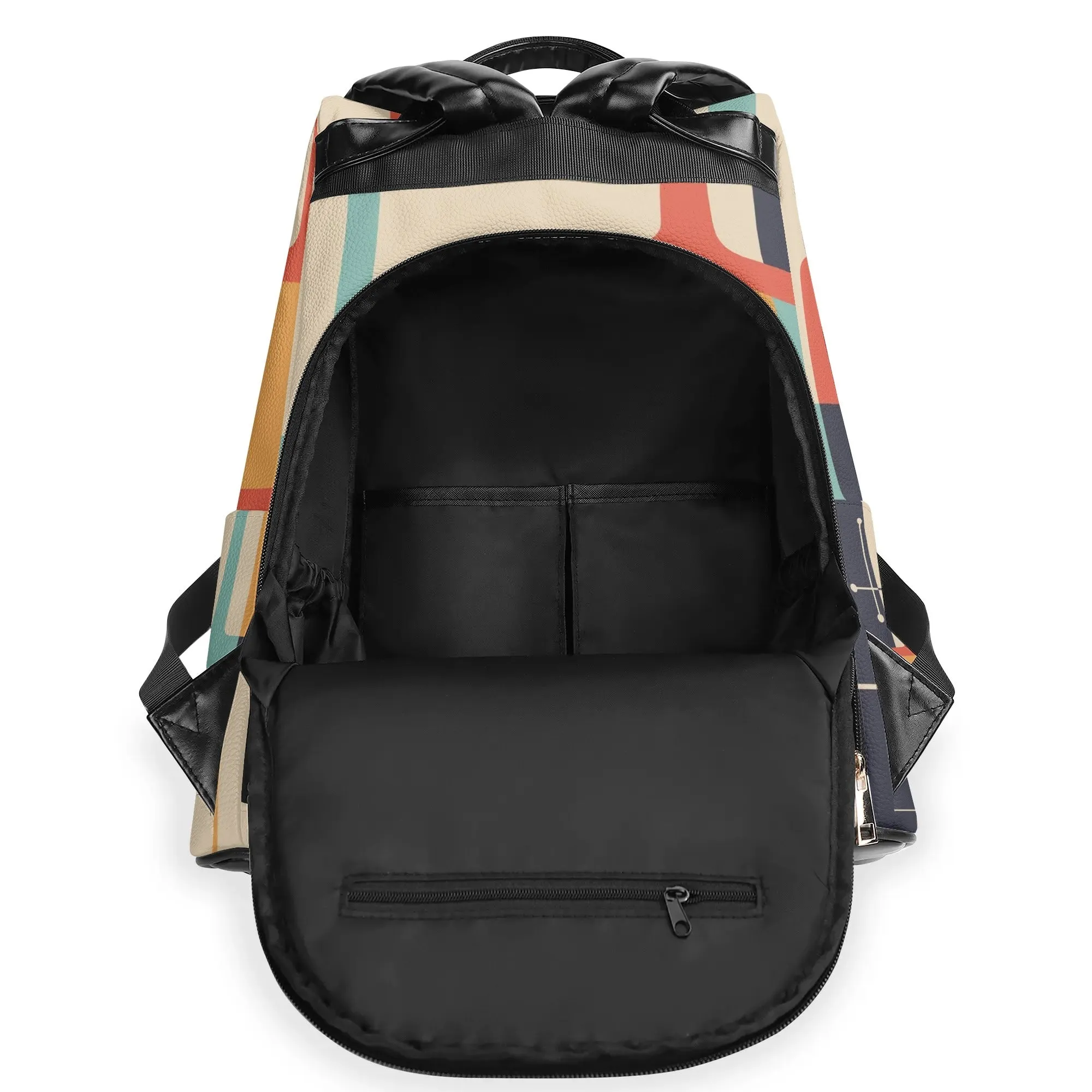 Retro Mid Century Modern Backpack, Atomic Cat Geometric Daypack, MCM Travel Bag