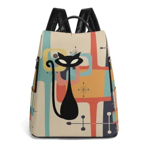 Retro Mid Century Modern Backpack, Atomic Cat Geometric Daypack, MCM Travel Bag