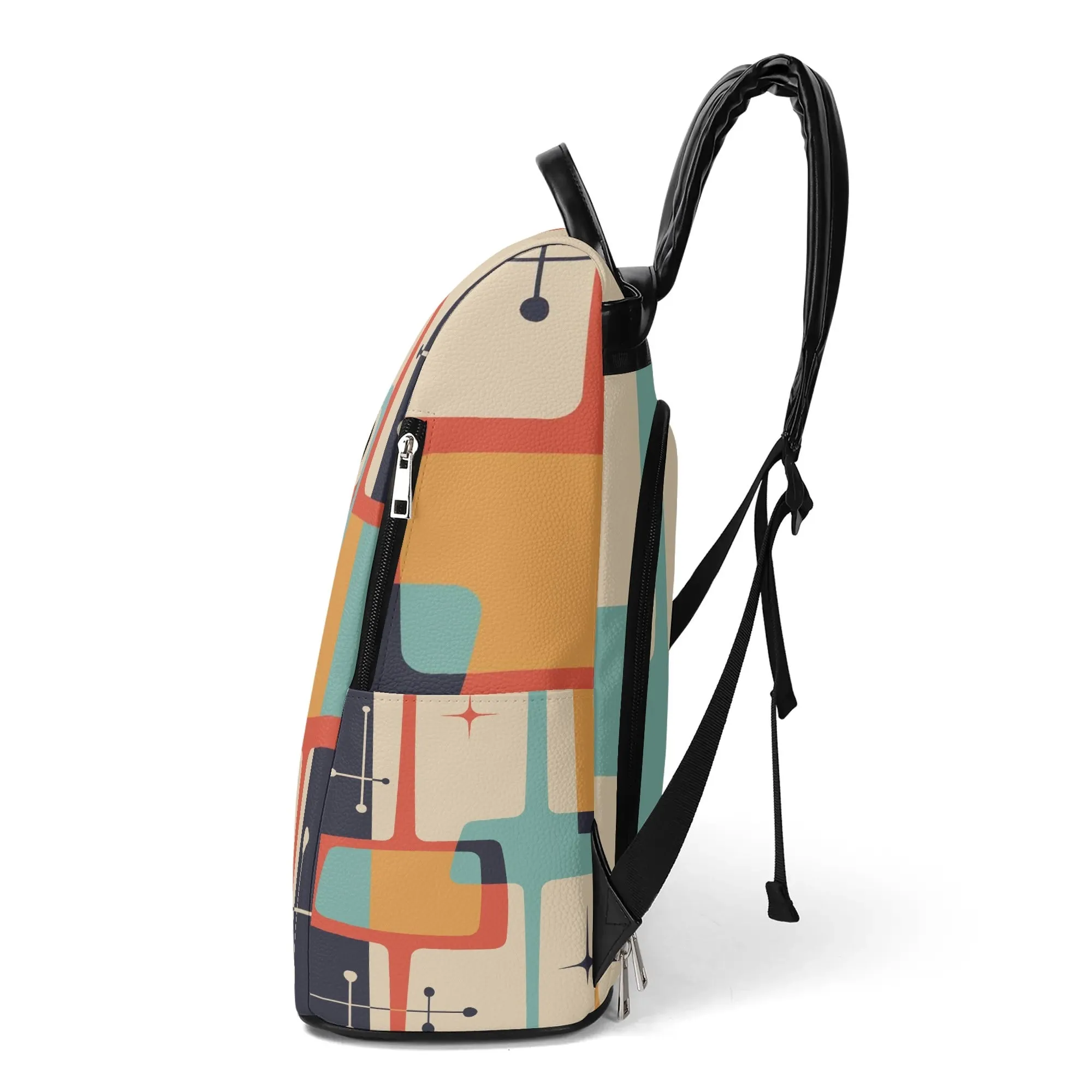 Retro Mid Century Modern Backpack, Atomic Cat Geometric Daypack, MCM Travel Bag