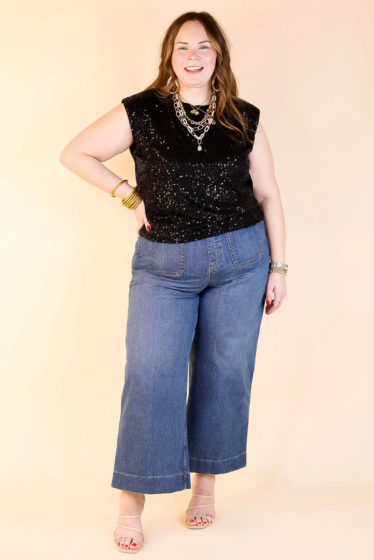 Sequin Sleek Black Sleeveless Top