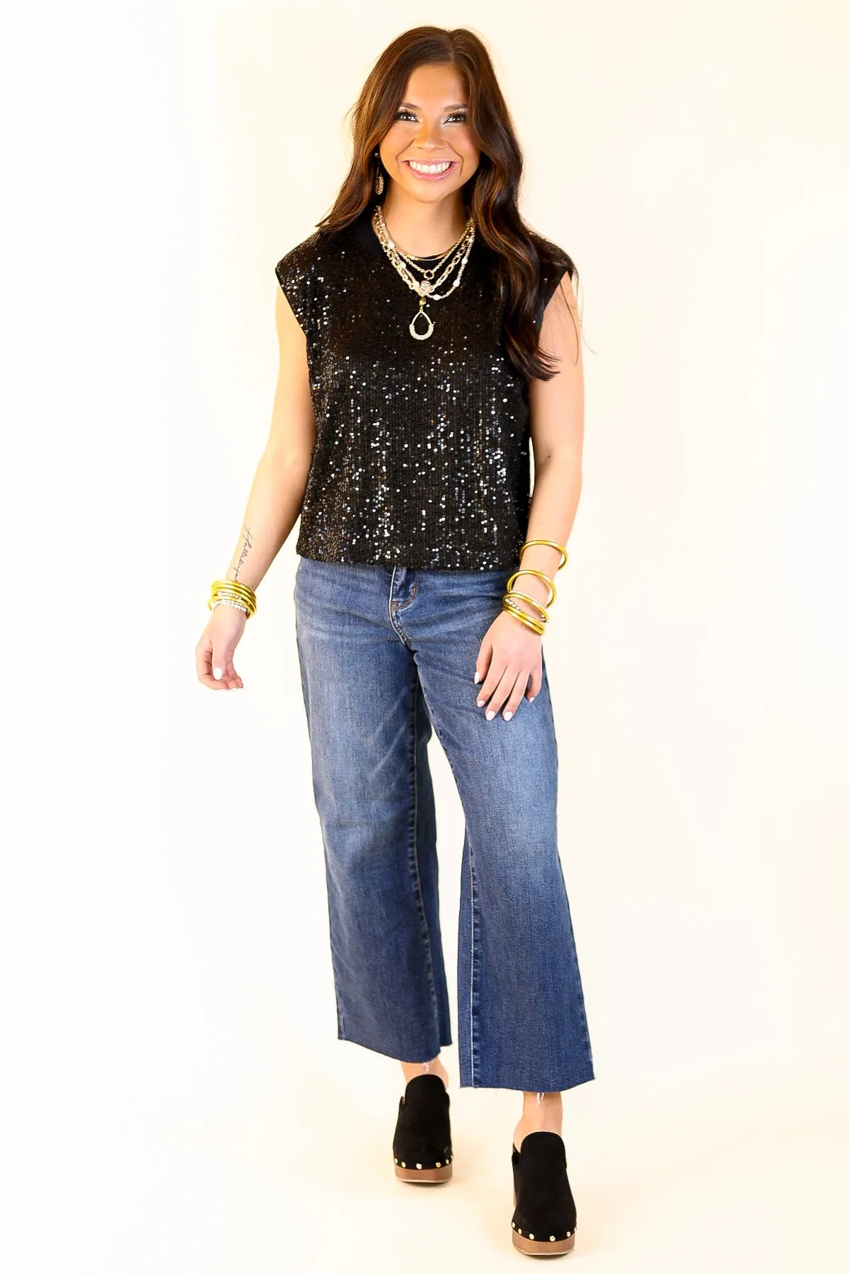 Sequin Sleek Black Sleeveless Top