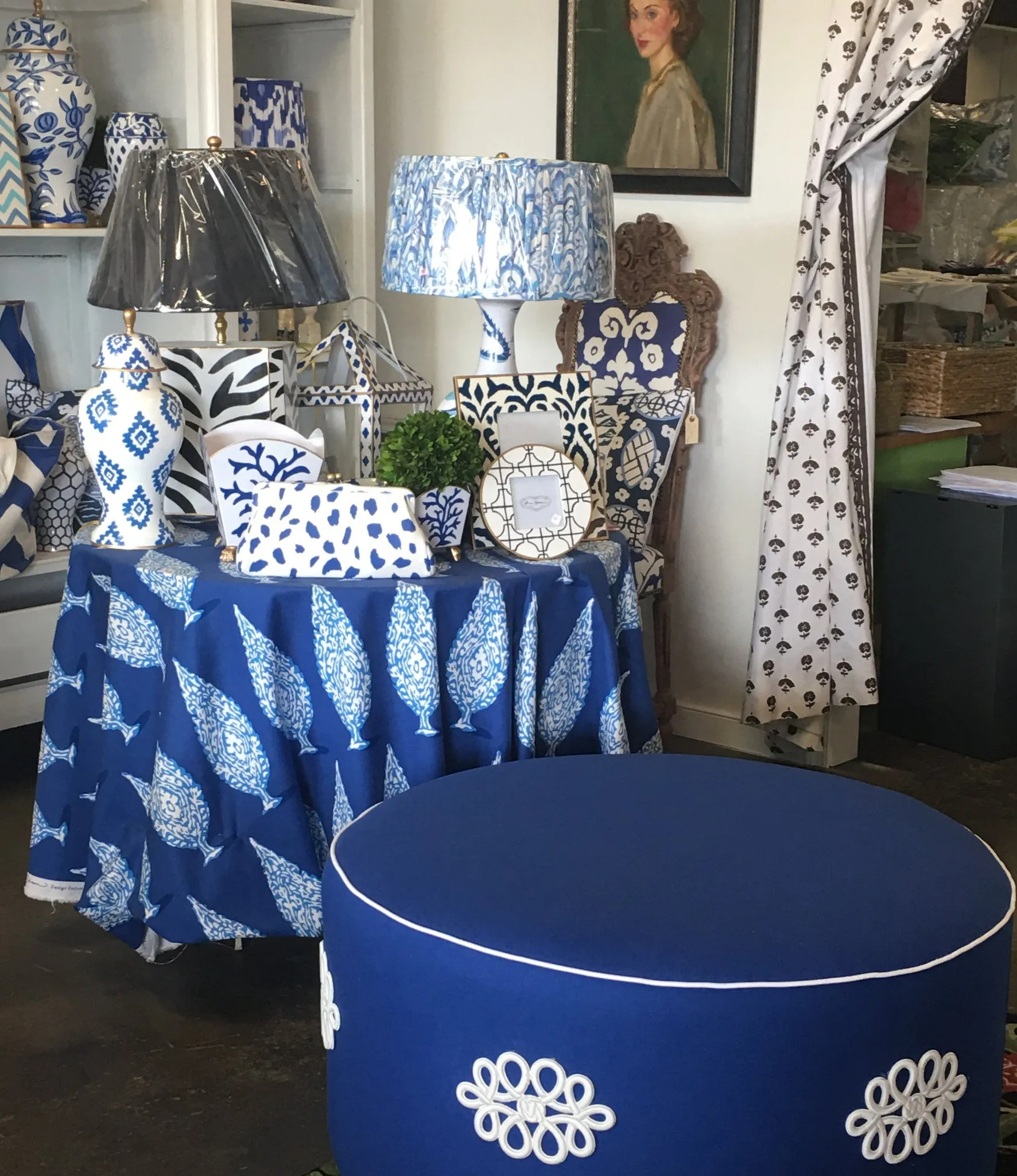 Shang Knot Ottoman in Navy