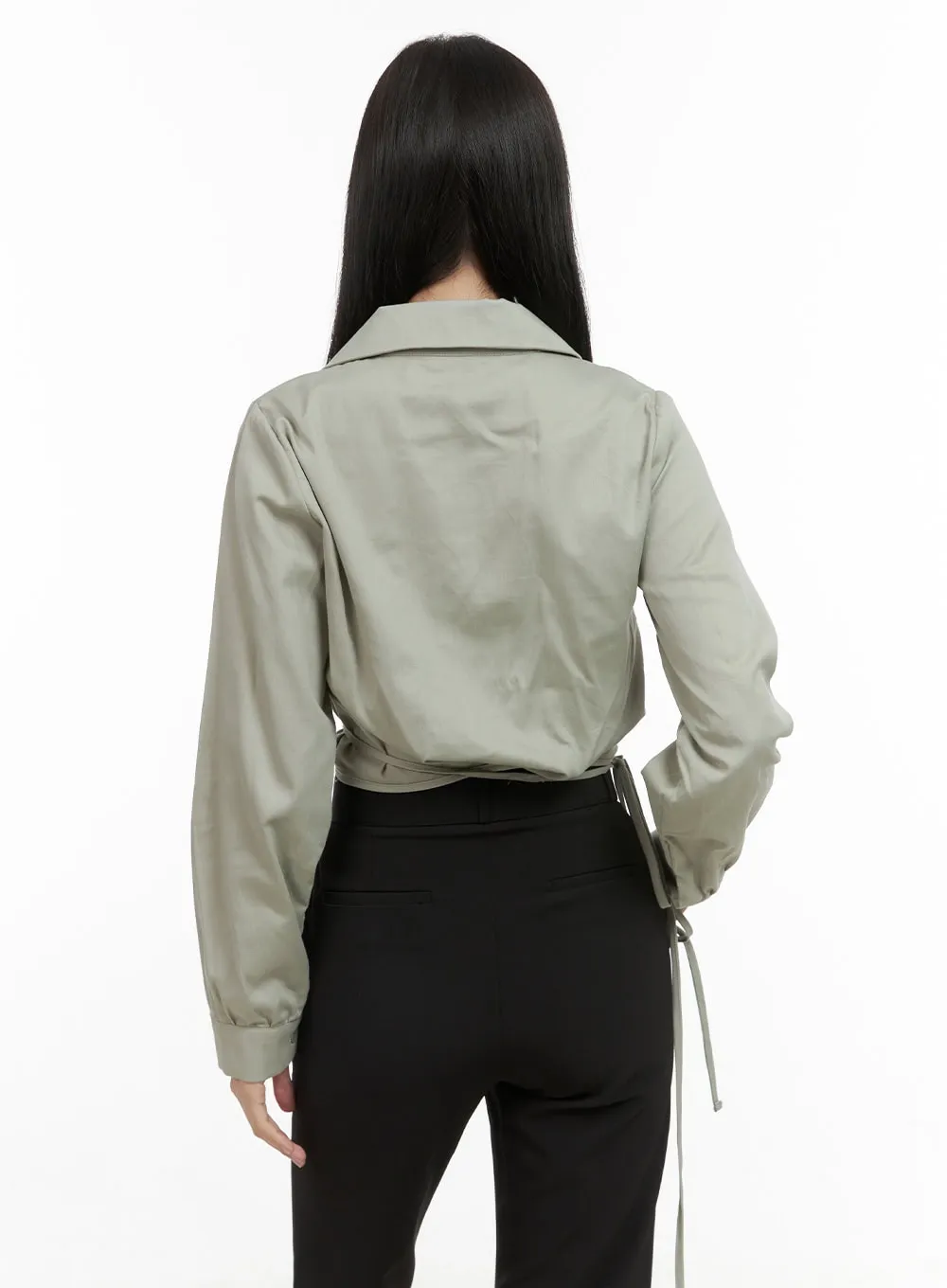 Sleek Wrap Neck Crop Shirt OS411