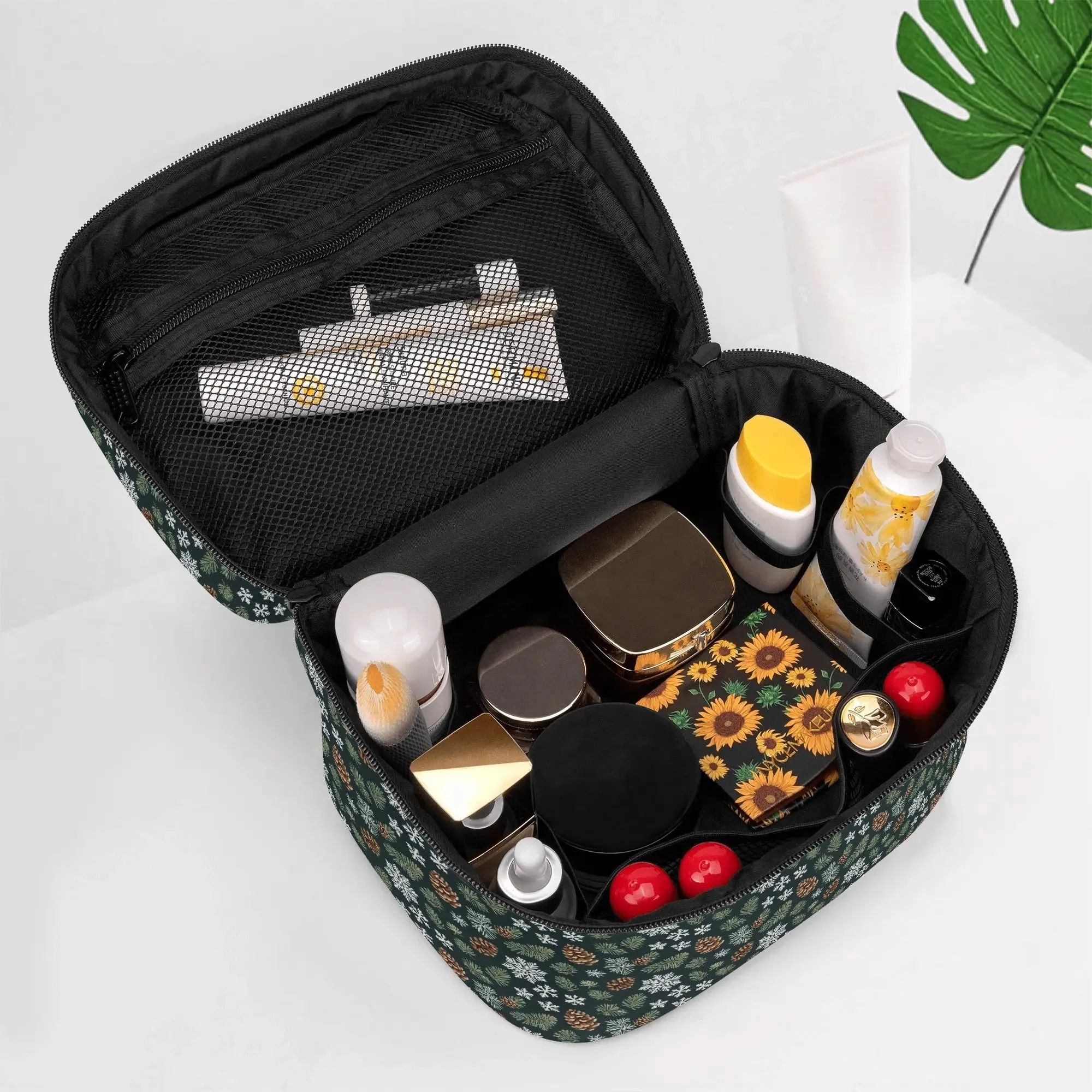 Snowflake Pine Leather Cosmetic Bag