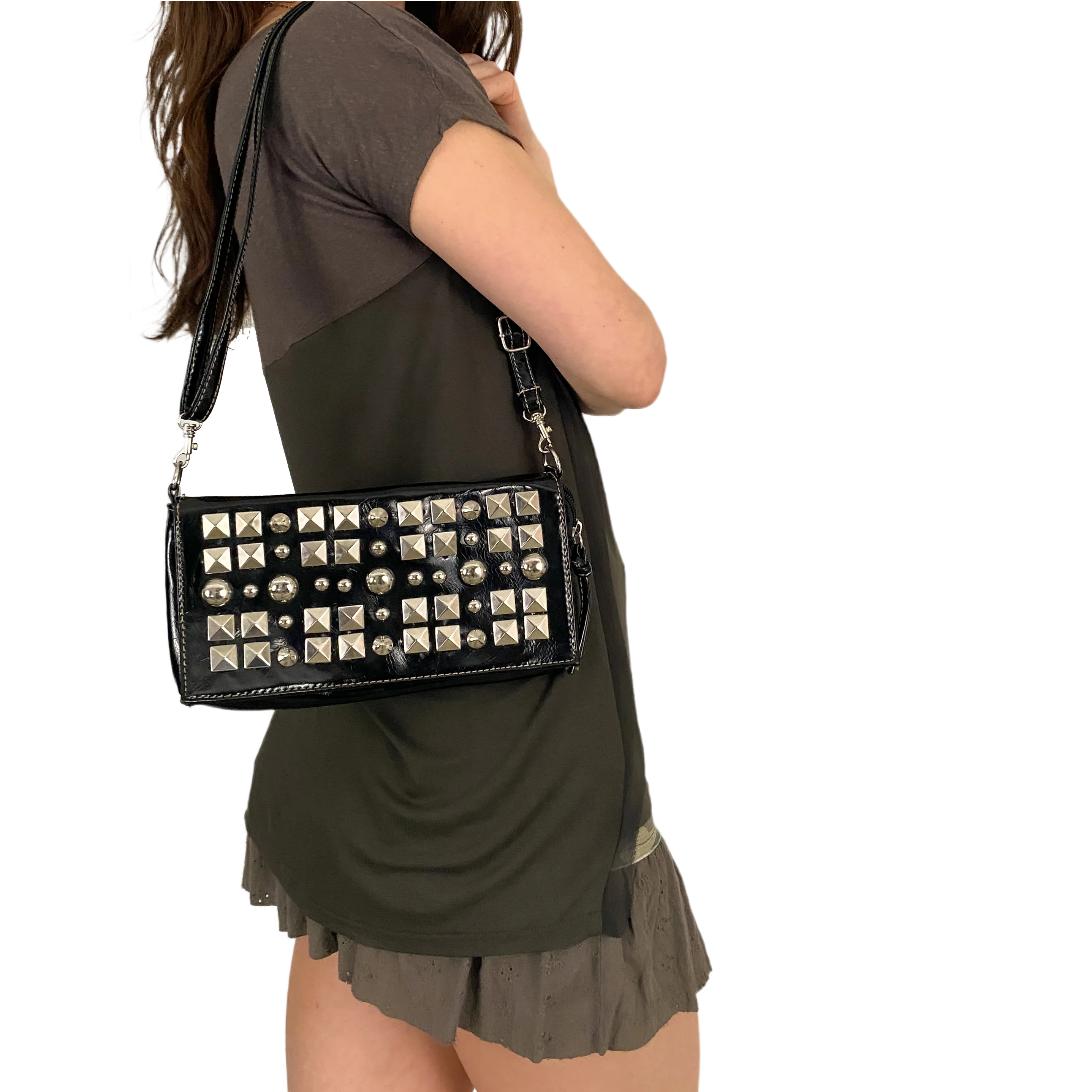 Studded Patent Shoulder Bag