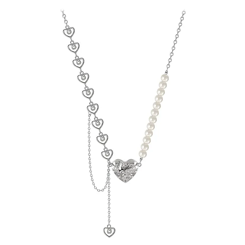 Sweet Gem Silver Chain Pearl Stitching Cross Necklace