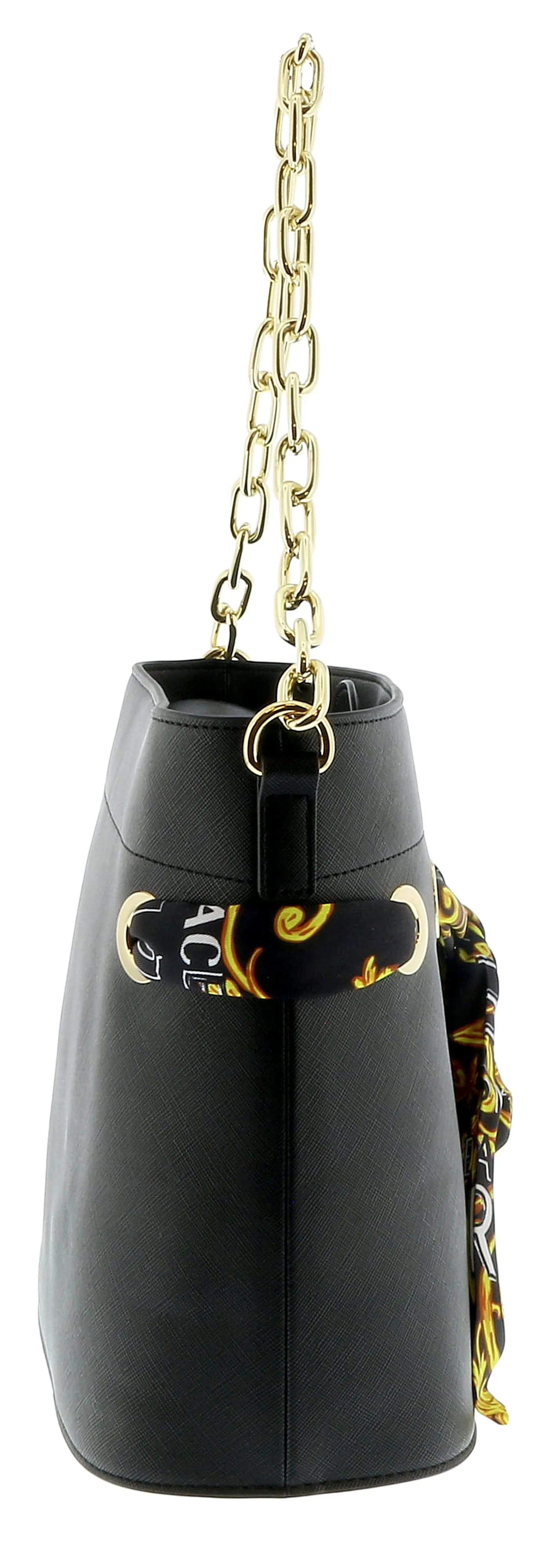 Versace Jeans Couture Black Scarf Embellished Medium Bucket Bag