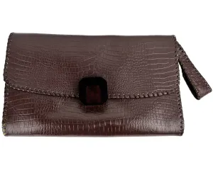 Vintage 1940s Clutch Purse Leather Handbag w Bakelite Type Clasp - VFG