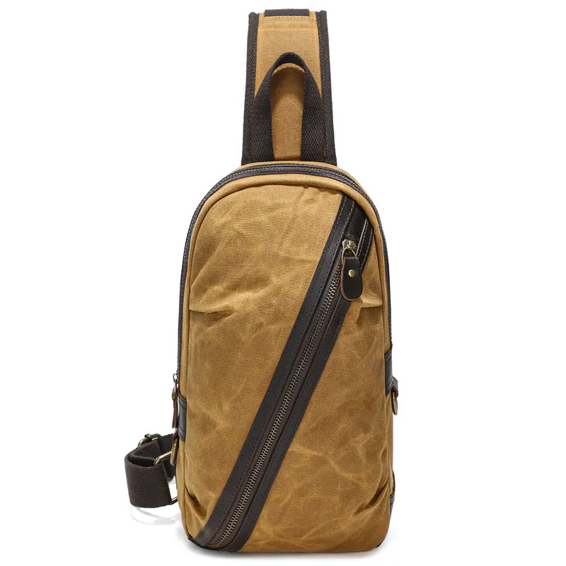 Waxed Canvas Sling Bag with Leather for Men