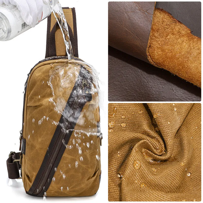 Waxed Canvas Sling Bag with Leather for Men