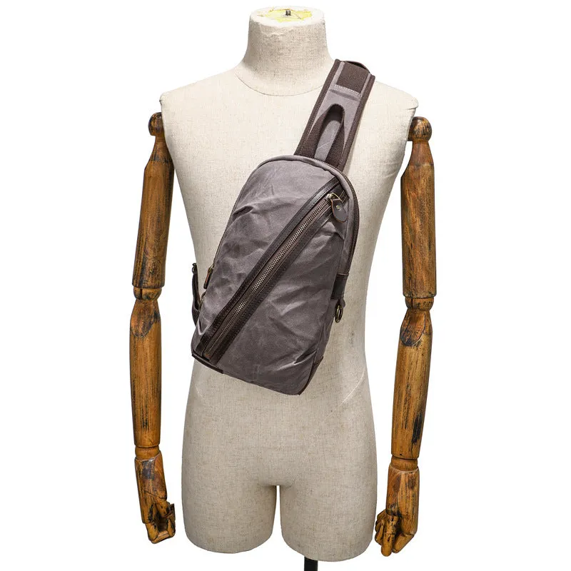 Waxed Canvas Sling Bag with Leather for Men
